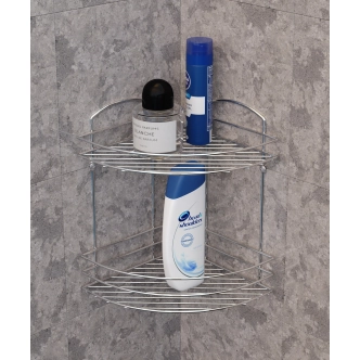 Rohová koupelnová police, chrom, 31 x 32,5 cm 